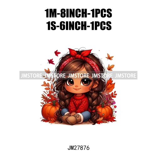 Cute Autumn Pumpkins Fall Vibes Laina Baby Hispanic Chibi Girls Logos DTF Iron On Transfer Stickers Ready To Press For T-shirts