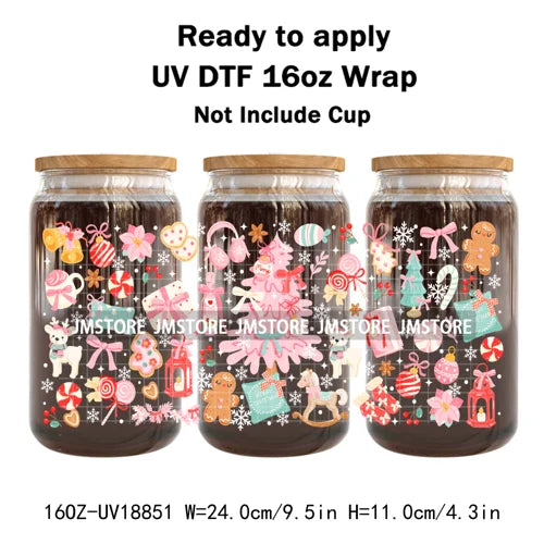 Coquette Bow Christmas Cozy Winter UV DTF Stickers Ready To Apply Cup Wrap Durable Custom Prints DIY Craft For Libbey Can Glass