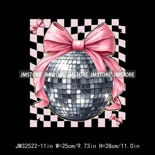 Pink Cheer New Year Eve 2025 Disco Ball Coquette Bow Christmas Party Iron On DTF Transfer ticker Ready To Press For Sweatshirt