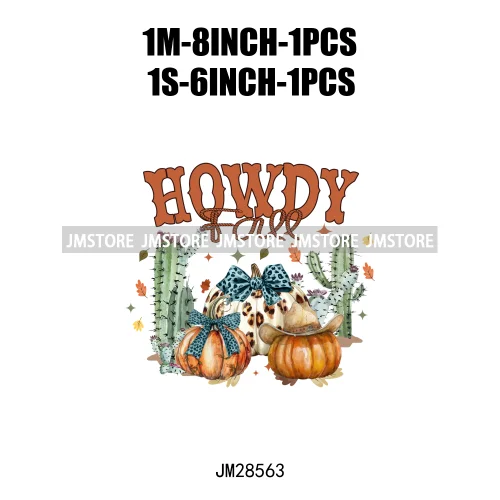 Howdy Pumpkin Ghost Western Fall Vibes Turquoise Coquette Bow Autumn Iron On DTF Transfer Sticker Ready To Press For T-shirts