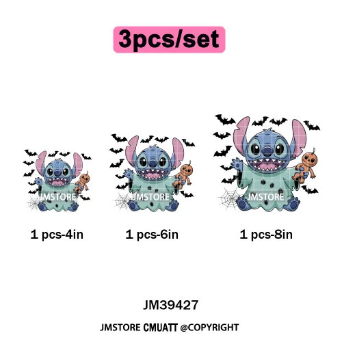 Spooky Vibes Horror Trick Or Treat Cartoon Animal Pumpkin Bats Iron on DTF Washable Transfers Sticker Ready to Press for Hoodies
