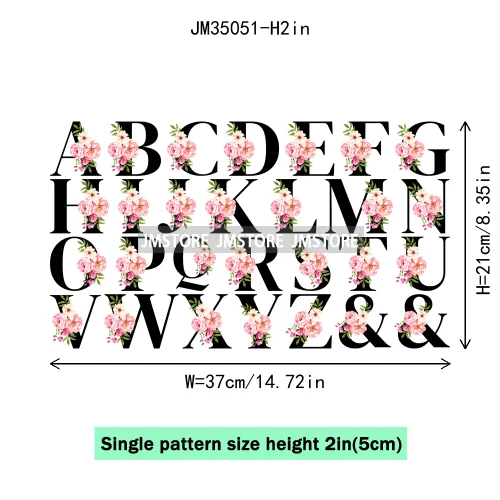 Flower Alphabet Name Monogram Floral Single Letter Illustration Sets Iron On DTF Transfers Stickers Ready To Press For Hoodies