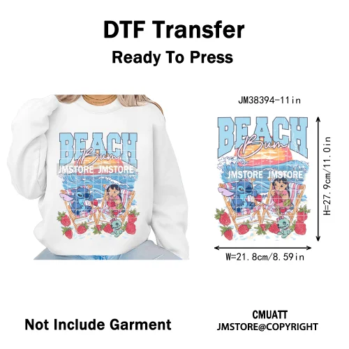 Cute Summer Holiday Life Palm Beach Vibes Cartoon Characters Coquette Iron on DTF Transfers Stickers Ready to Press for Clothing