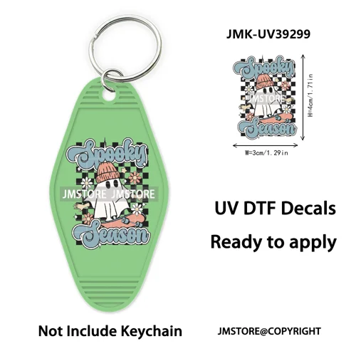 Faux Glitter Halloween Ghost Pumpkin Season UV DTF Motel Keychain Decal Ready To Ship Transfer Stickers Print For Hotel Keychain
