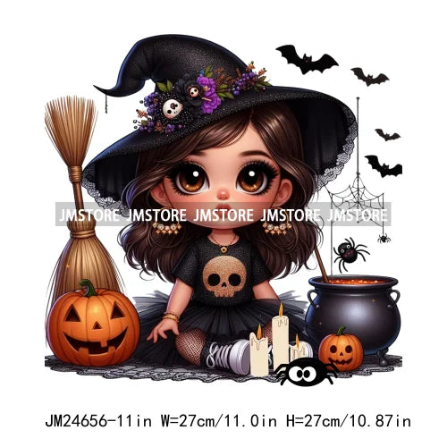 Custom Halloween Spooky Witch Latina Baby Girls Iron On Decals Hispanic Princess DTF Heat Press Transfers Stickers For Hoodies