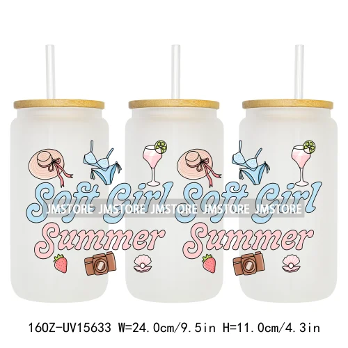 Coquette Bow Florida Softgirl Summer Trip  UV DTF Wraps Transfer Sticker Custom High Quality For 16OZ Libbey Glass Can Tumbler