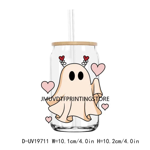 Spooky Ghost With Hearts Valentines Day UV DTF Transfers Stickers Decals For Libbey Cold Cups Mugs Tumbler Waterproof DIY Logo