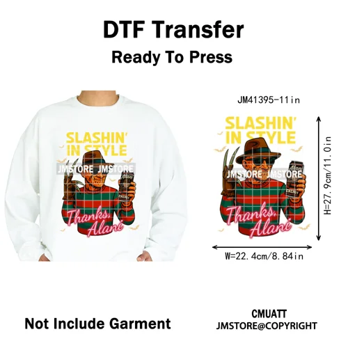 Spooky Soda Can Killer Checkered Horror Characters Drink Halloween Iron on DTF Heat Transfer Stickers Ready to Press for Textile