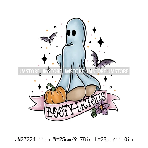 Cartoon Halloween Season Let's Go Ghouls Burn Sage Not Witches Spooky Vibes DTF Iron On Heat Press Transfer Stickers For Clothes