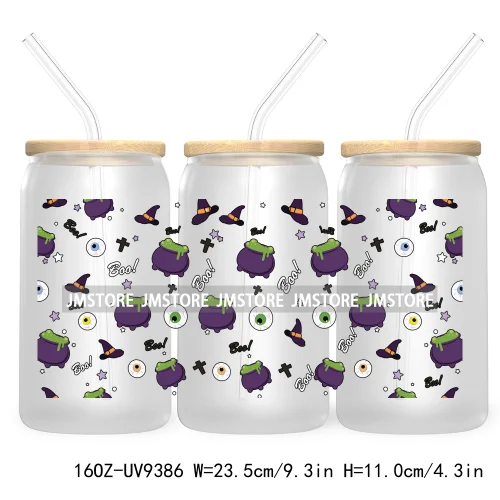 Coquette Pumpkin Autumn 16OZ UV DTF Cup Wrap Transfer Stickers Custom Waterproof Label For Libbey Glass Can Cute Ghost Halloween