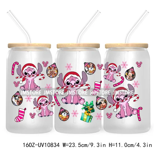 Cartoon Christmas Kids Friends 16OZ UV DTF Cup Wrap Waterproof Transfer Stickers For Libbey Glass Can Candy Cane Merry Christmas