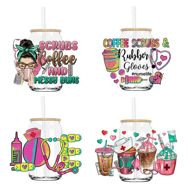 Nurselife Coffee Cups 16OZ UV DTF Cup Wrap Transfers Stickers Custom Labels DIY Durable Waterproof Logo For Libbey Glass Can