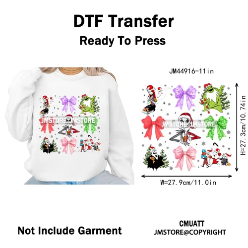 Cartoon Movie Friends Coquette Merry Christmas Sandy Claws Iron on Washable DTF Heat Transfer Sticker Ready to Press for Hoodies