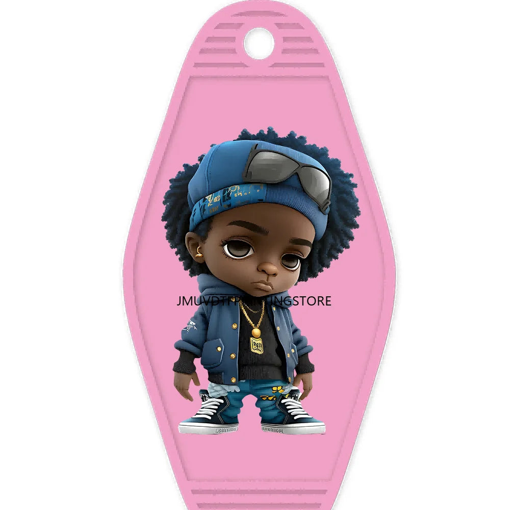 Cool Afro Boy Prince Magic High Quality WaterProof UV DTF Sticker For Motel Hotel Keychain Fashion Black Kids