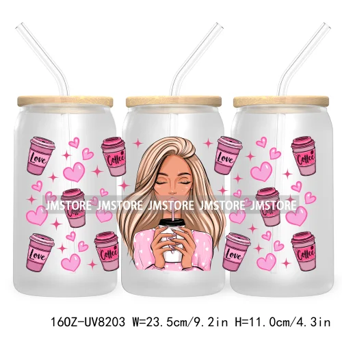 Iced Coffee Girly 16OZ UV DTF Cup Wrap Transfer Stickers Custom Labels Durable Waterproof Logo For Libbey Glass Can Coquette Bow