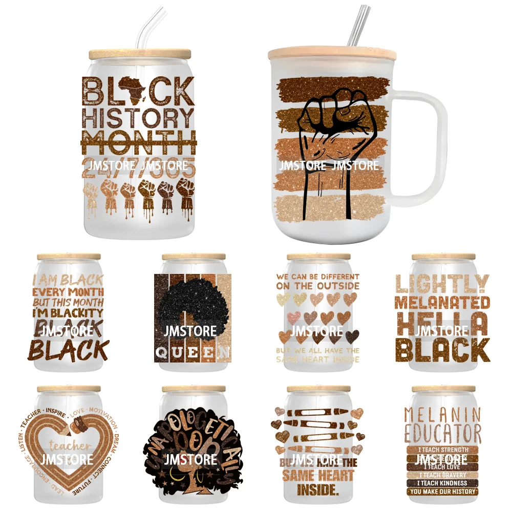 Glitter Black History Pride Afro American Queen Juneteenth 1865 UV DTF Transfers Stickers Decals For Libbey Cold Cup Mug Tumbler