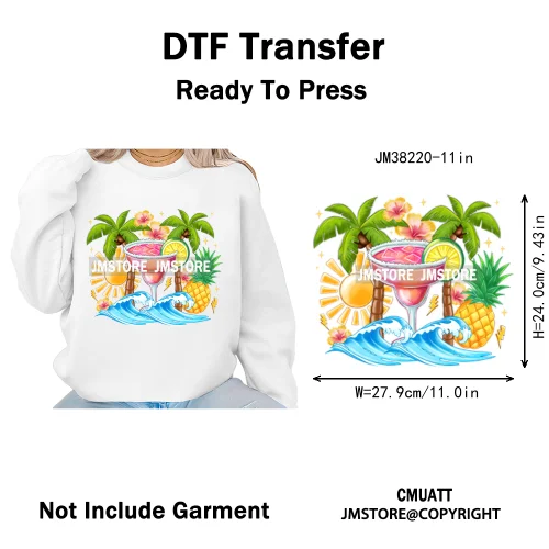 Tropical Summer Tequila Cocktail Drink Sunsets Salty Beach Vibes Logo Iron on DTF Transfers Stickers Ready to Press for Clothing