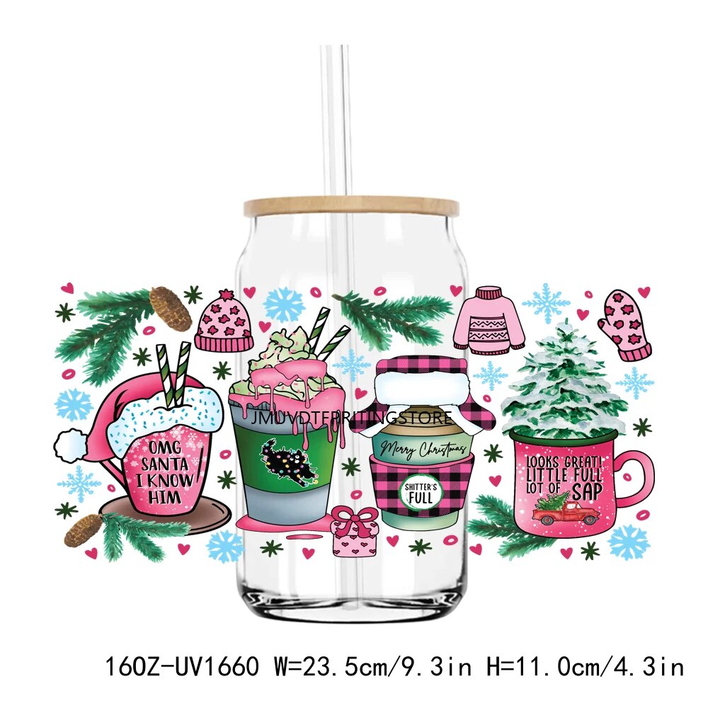 Christmas Cafecito Y Chisme 16OZ UV DTF Cup Wrap Transfer Sticker Custom Labels DIY Durable Waterproof Logo For Libbey Glass Can