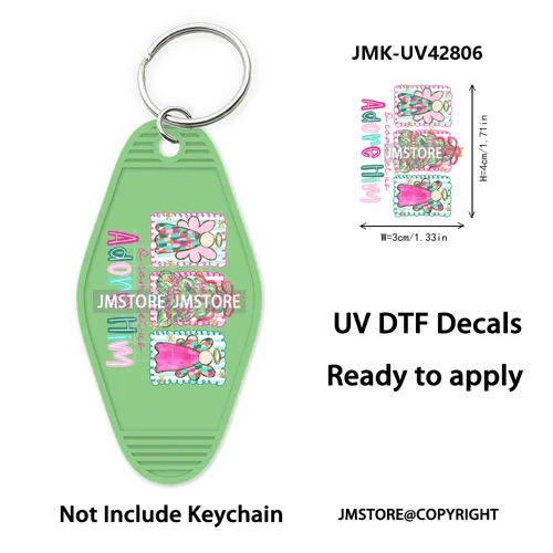 Holly Jolly Christmas Patchwork Santa UV DTF Motel Keychain Decal Ready To Ship Durable Transfer Stickers For Hotel Keychain