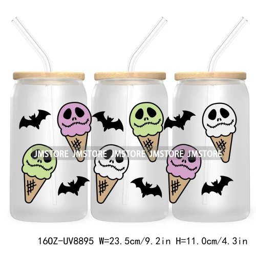 Cartoon Halloween Bat Pumpkin 16OZ UV DTF Cup Wrap Transfer Stickers Custom Labels Durable Waterproof Logo For Libbey Glass Can