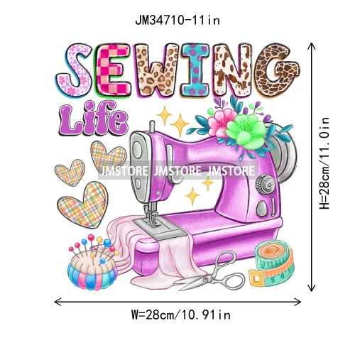 Funny Floral Coffee Sewing Life Machine Seamstress Quilting Hobby Iron On DTF Transfers Stickers Ready To Press For Sweatshirts