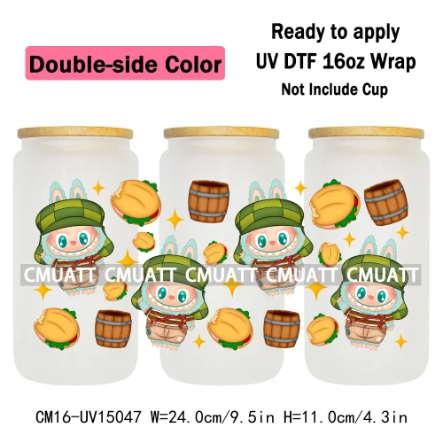 Double Sided Color UV DTF Cup Wraps 16OZ Wholesale Custom Bulk Waterproof Cartoon Cute Monster Transfer Designs For Mug Glass