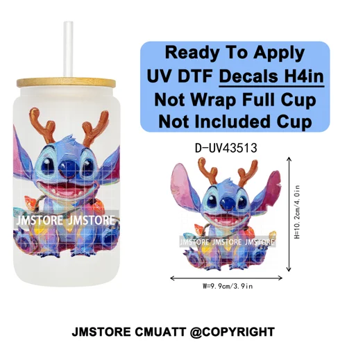 Winter Cartoon Christmas Holiday UV DTF Transfer Stickers Decals Ready To Apply Good Quality Logo For Libbey Cold Cup Mug Bottle