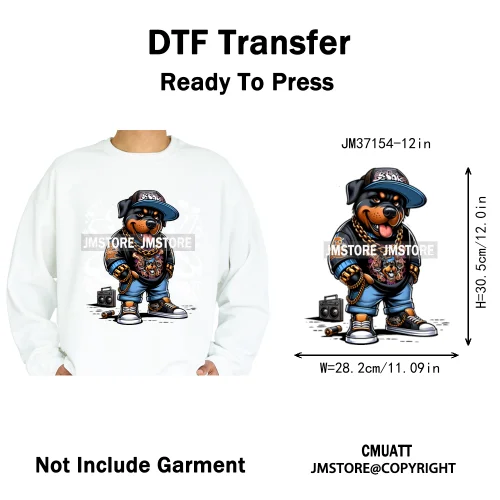 12in Colorful Gangster Urban Hip Hop Music Panda Dog Animal Lover Iron on DTF Heat Transfer Stickers Ready to Press for Clothing