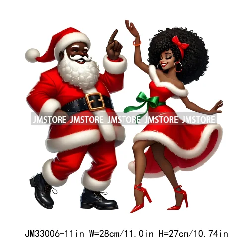 Fashion Black Santa Girls Candy Cane Afro Kids Christmas Season Iron On DTF Transfers Stickers Ready To Press For Sweatshirts