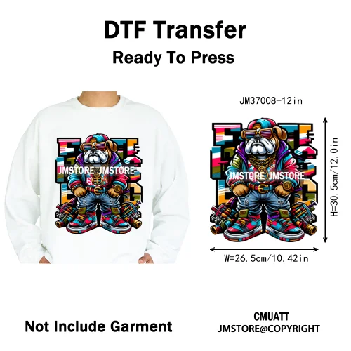 12in Graffiti Gangster Hip Hop Gorilla Life Is Better With Bulldog Iron on DTF Heat Transfer Sticker Ready to Press for Hoodies
