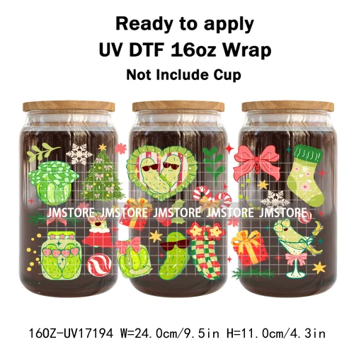 Coquette Bow Bookish Christmas Tree Gingerbread 16OZ UV DTF Cup Wraps Ready To Apply Transfer Stickers For Libbey Glass Can Mugs