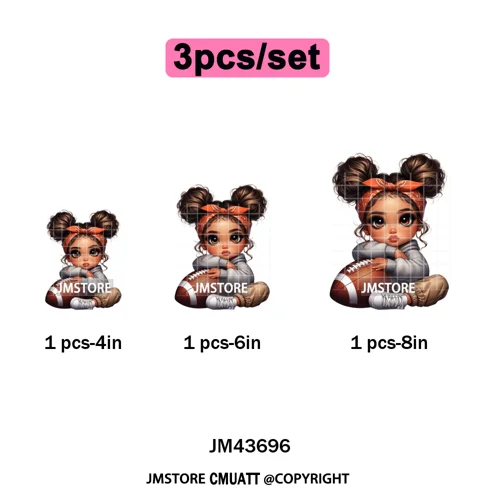 Cute Sporty Fans Chicana Mexican Girls Kids Football Season Iron on Washable DTF Transfers Stickers Ready to Press for Clothing