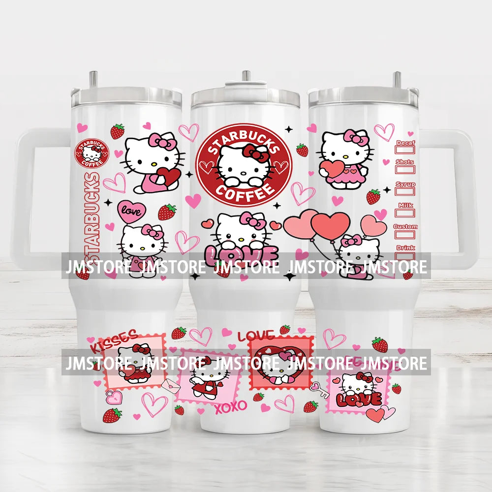 40OZ Tumbler Pink Cartoon Cat UV DTF Cup Wrap Transfers Stickers Custom Labels Durable Waterproof Logo For Cup