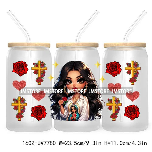 Beautiful Chicana Latina Woman Rose 16OZ UV DTF Cup Wrap Transfers Stickers For Libbey Glass Can Cups Tumbler Waterproof Craft