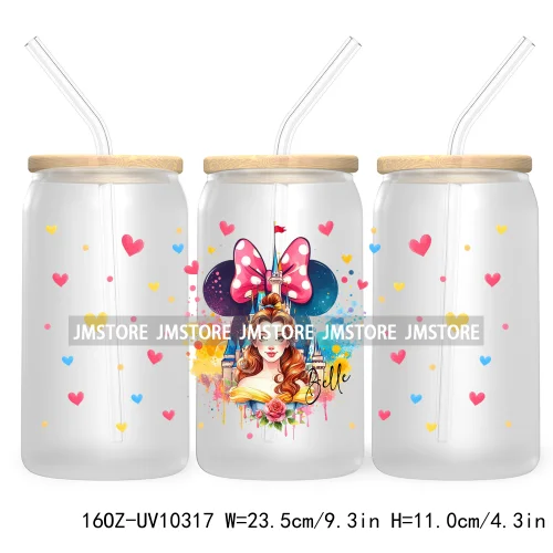 Cartoon Princess Coquette Bow Girly UV DTF Sticker For 16OZ Libbey Glass Cup Can Wrap Transfer Stickers Custom Labels DIY Logo