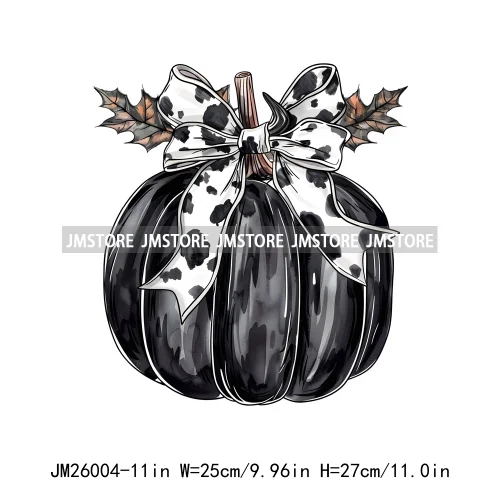 Colorful Gothic Girly Halloween Black Pumpkin Coquette Bow Decasl DTF Iron On Transfers Stickers Ready To Press For T-shirt Bags