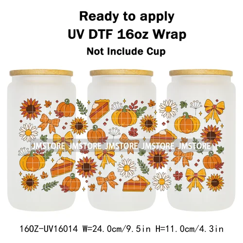 Fall Pumpkin Bow Autumn Girly UV DTF Stickers Ready To Transfer Cup Wrap Custom Labels DIY Craft For Libbey Can Glass Tumblers