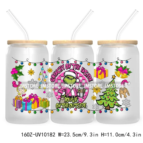 In My Christmas Era UV DTF Sticker For 16OZ Libbey Glass Cup Can Wrap Green Character Transfer Stickers Custom Labels DIY Logo