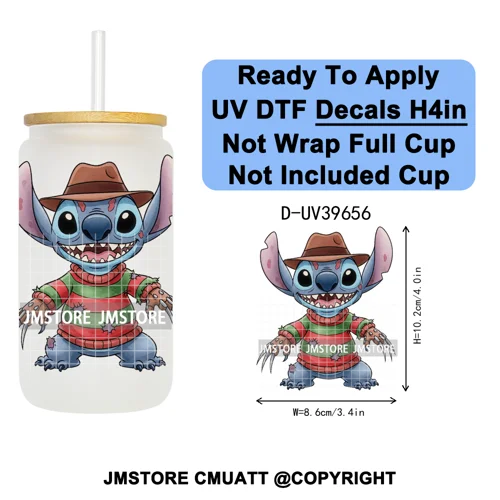 Halloween Cartoon Characters UV DTF Transfer Stickers Decals Ready To Apply Waterproof For 16OZ Libbey Glass Can Cups Tumbler