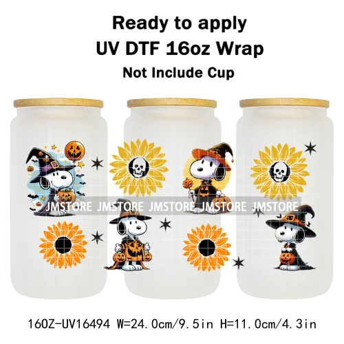 Halloween Witch Cartoon Skulls Boo Ghouls UV DTF Stickers Ready To Transfer Cup Wrap Custom Labels For Libbey Can Glass Tumbler