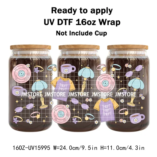 Coffee Coquette Bookish School Girly UV DTF Wraps Transfer Sticker Waterproof High Quality For 16OZ Libbey Glass Can Tumbler Mug