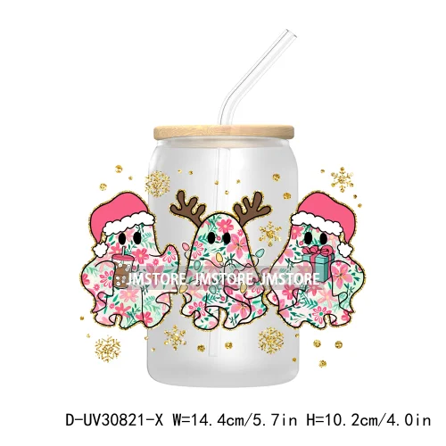 Coquette Bow Christmas Tree Girly UV Sticker Decals For Libbey Cold Cups Mugs Tumbler Transfer Stickers Glitter Reindeer Holiday