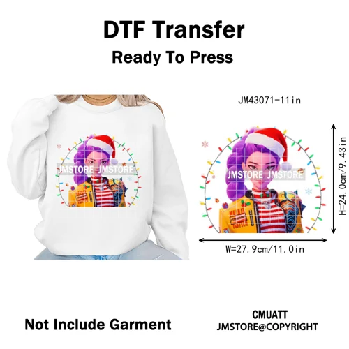 Cartoon Kpop Demon Music Anime Girly Merry Christmas Iron on Washable DTF Heat Transfer Stickers Ready to Press for T-shirts Bag