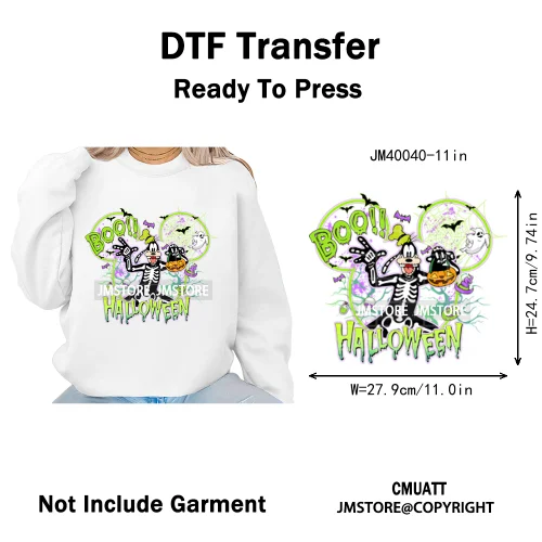 Happy Halloween Nightmare Cartoon Character Pumpkin Skeleton Iron on DTF Washable Transfers Stickers Ready to Press for T-shirts