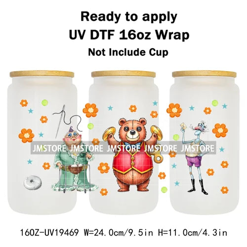 Horror Movie Witchy Girl Black Cat UV DTF Wraps Transfer Sticker Selfadhesive Waterproof High Quality For 16OZ Libbey Glass Can