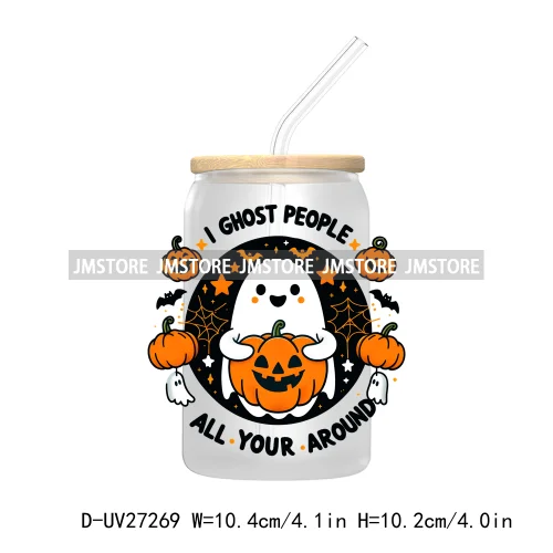 Trick Or Treat Pumpkin Coquette Bow Girly Ghost Halloween UV DTF Transfer Stickers Decals For Libbey Cold Cups Mug Tumbler Label