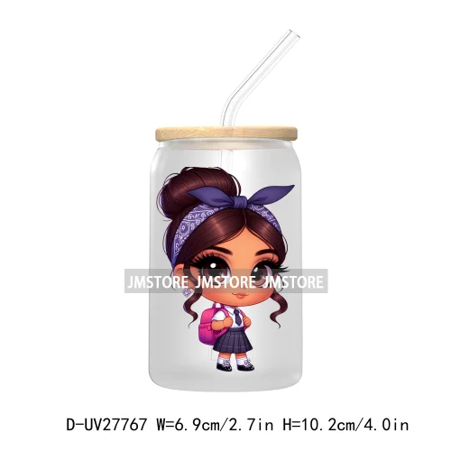 Chibi Cute Latina Baby Girl Back to School UV DTF Transfer Stickers Decals For Libbey Cold Cups Mugs Tumbler Label Hispanic Girl