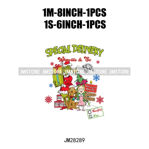 Special Delivery Characters Cartoon Santa Claus Christmas Gift Iron On DTF Transfers Stickers Ready To Press For Clothes