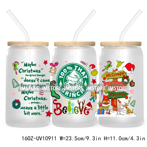 Retro Christmas Mean Guy UV DTF Cup Wrap For Libbey Glass Can Transfer Stickers Waterproof Custom Labels Merry Greenmas Xmas