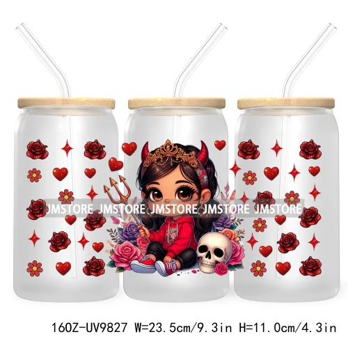 Day Of The Dead 16OZ UV DTF Cup Wrap Transfer Stickers Hispanic Chibi Baby Girl Custom Labels Waterproof For Libbey Glass Can